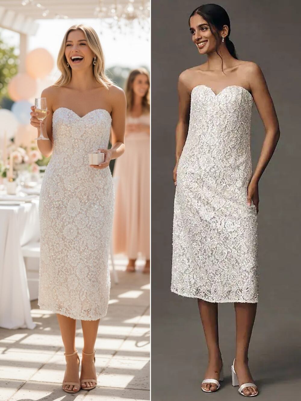 HELSI Strapless Sequin Midi Dress Bridal Wedding Dress